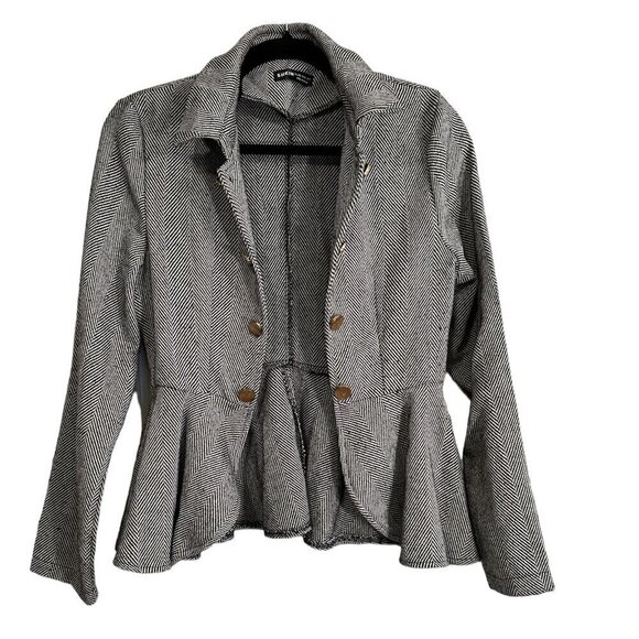 SHEIN Essence Plus Herringbone Peplum Hem Overcoat Black and White XS size 2 - Picture 3 of 8